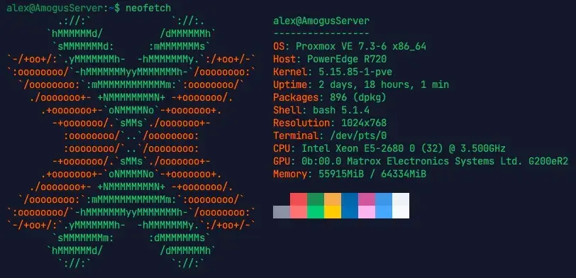 Neofetch of the server