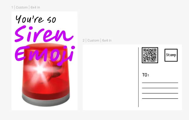A screenshot of the Figma graphic design software showing the front and back of the postcard