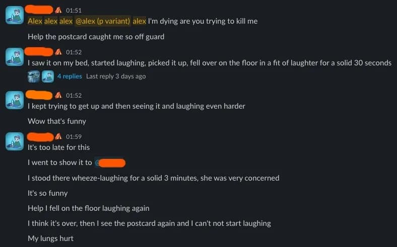 Screenshot of messages on Slack